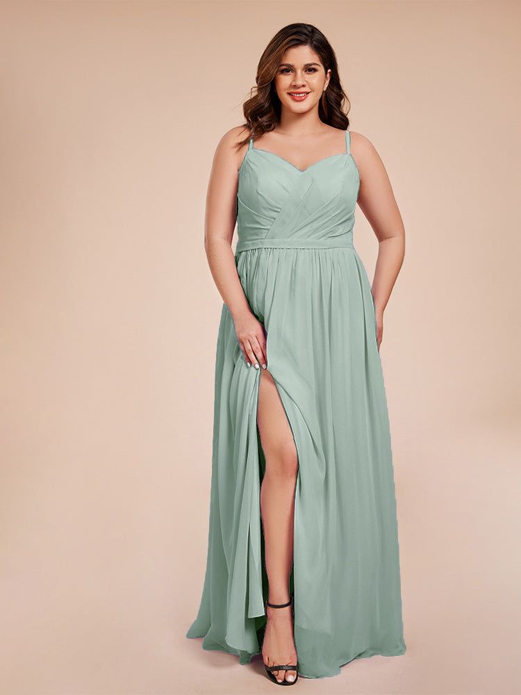 bridesmaid dresses_Kimora Spaghetti Straps Chiffon Plus Size Bridesmaid Dresses with Slit - Grape