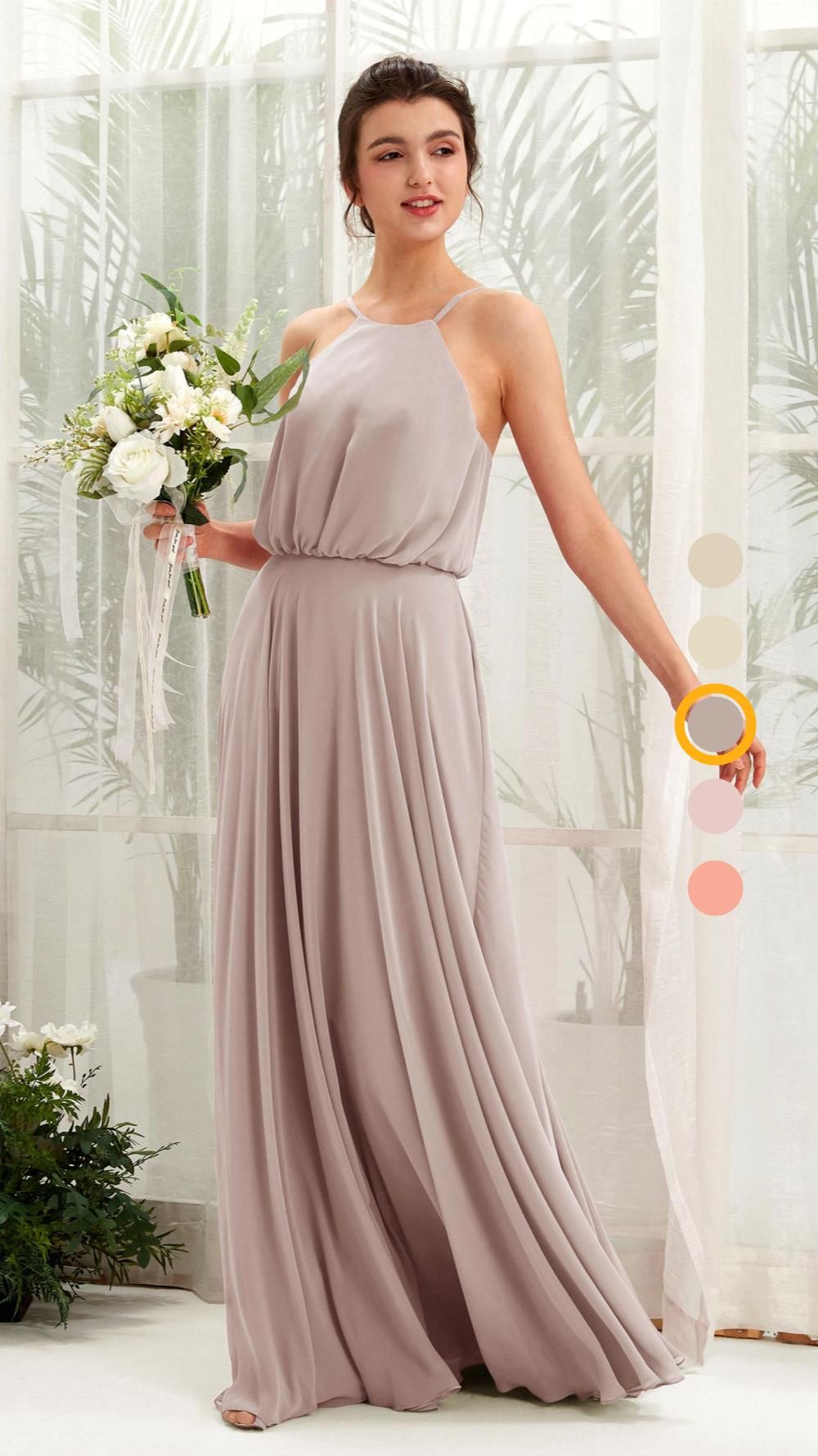 bridesmaid dresses_Carlyna Free Shipping Taupe Bridesmaid Dress A-Line/Princess Halter Sleeveless Floor-Length Brida...