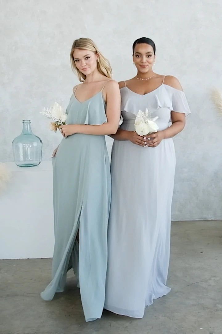 bridesmaid dresses_Jane Chiffon Dress With Slit in Mulberry | Birdy Grey