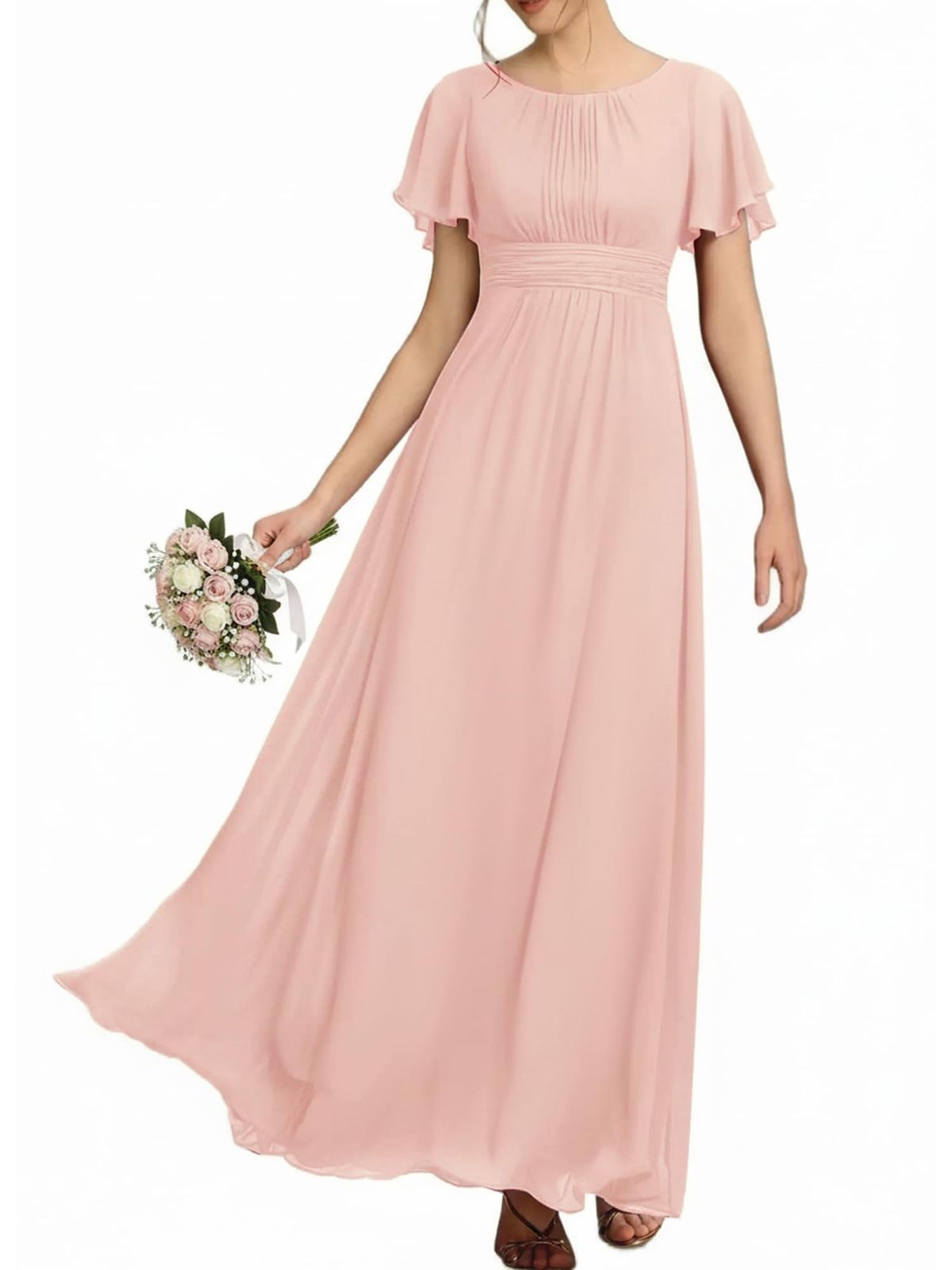 bridesmaid dresses_Ever-Pretty Women's Elegant Round Neck Short Sleeves Chiffon Empire Waist Floor Length Formal Bridesmaid Dress 01840-PH