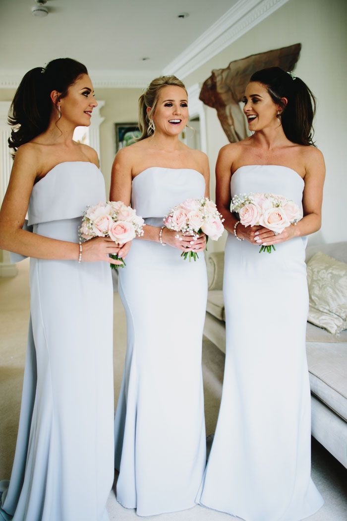 bridesmaid dresses_beautiful light gray sleeveless strapless slit-skirt full length bridesmaid dress,SB0225