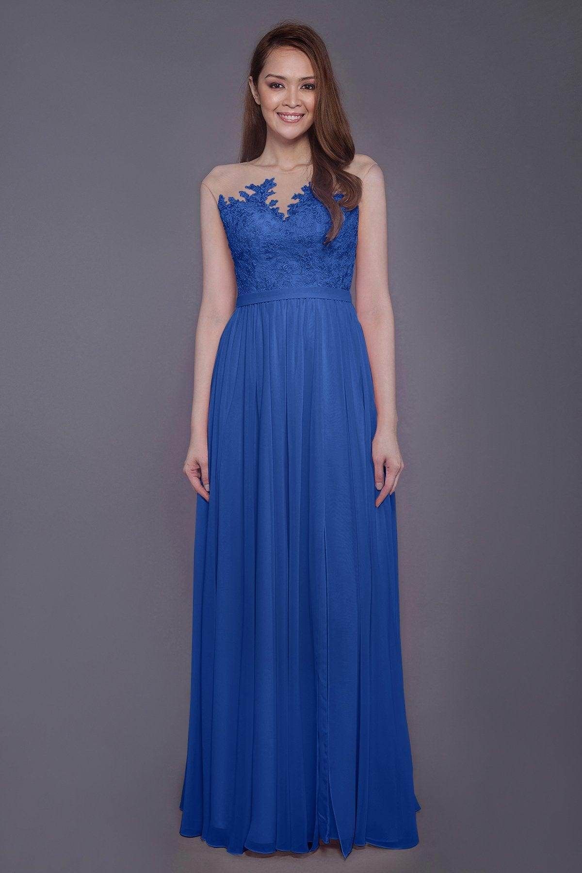 bridesmaid dresses_Sheath Floor Length Chiffon and Lace Bridesmaid Dress PR3595 - Princess Blue