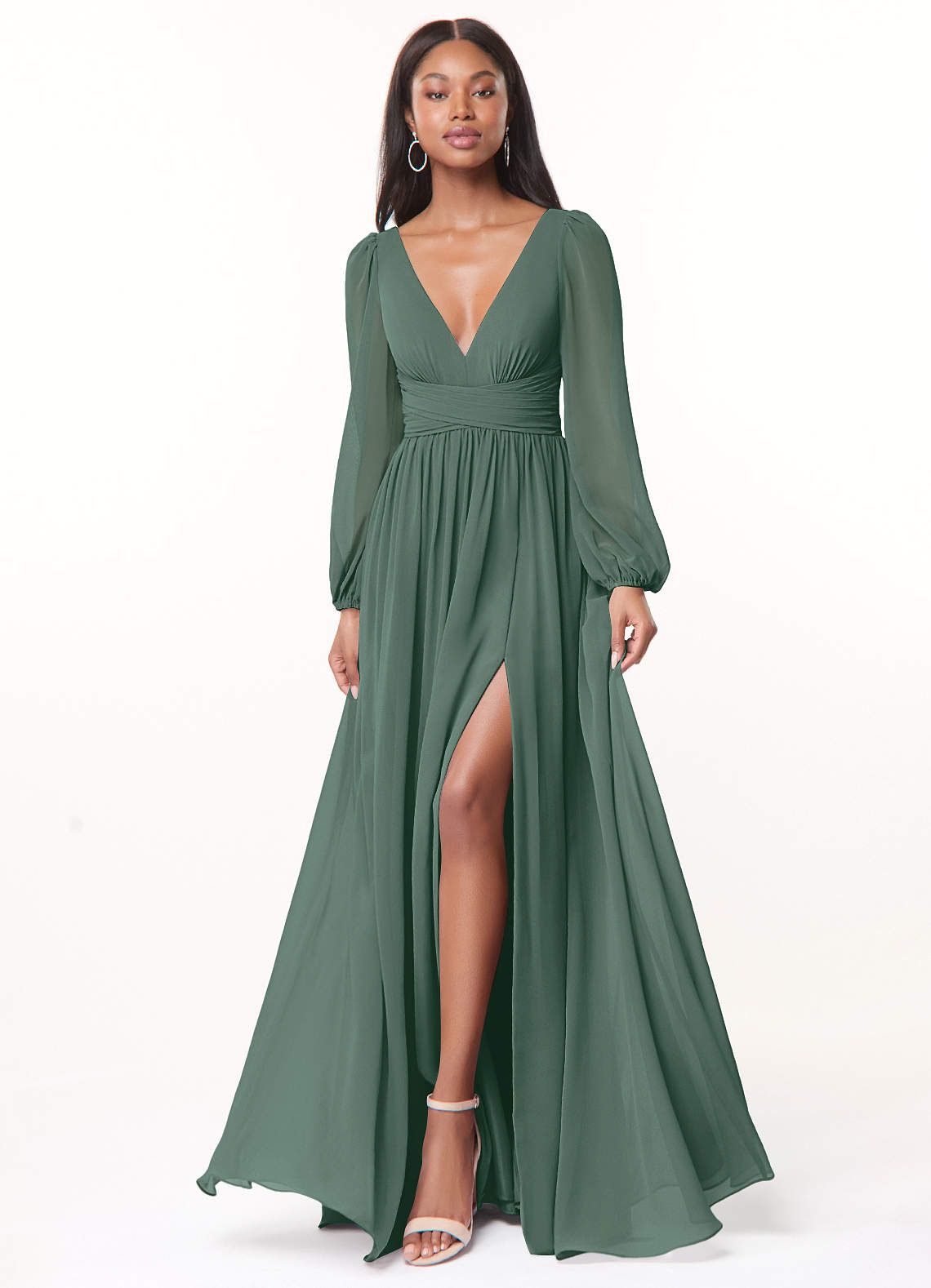 bridesmaid dresses_Azazie  A-Line V-Neck Floor-Length Chiffon Bridesmaid Dresses - sea moss