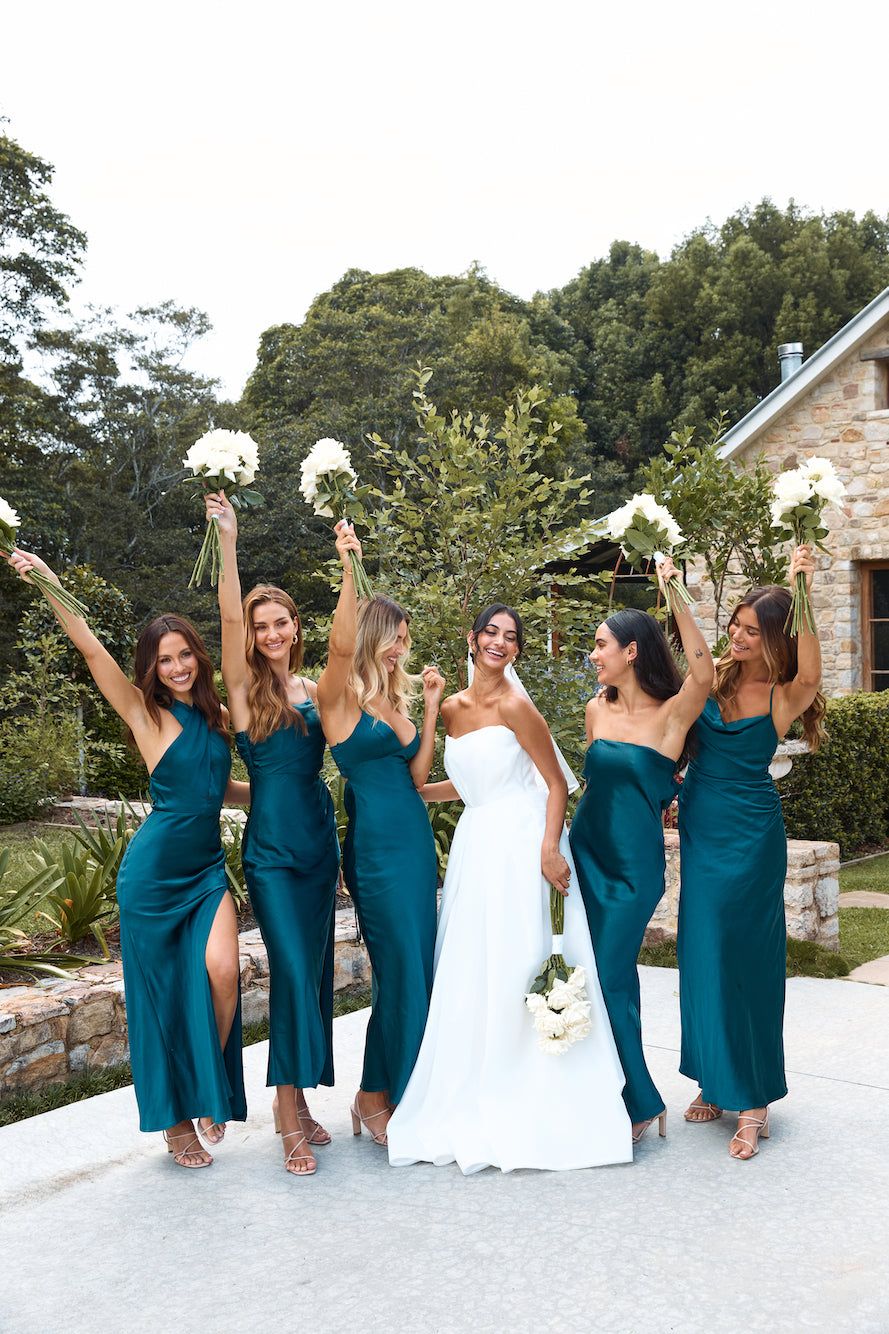 bridesmaid dresses_The Adeline Halter Satin Maxi Dress TealXS Sku_Teal