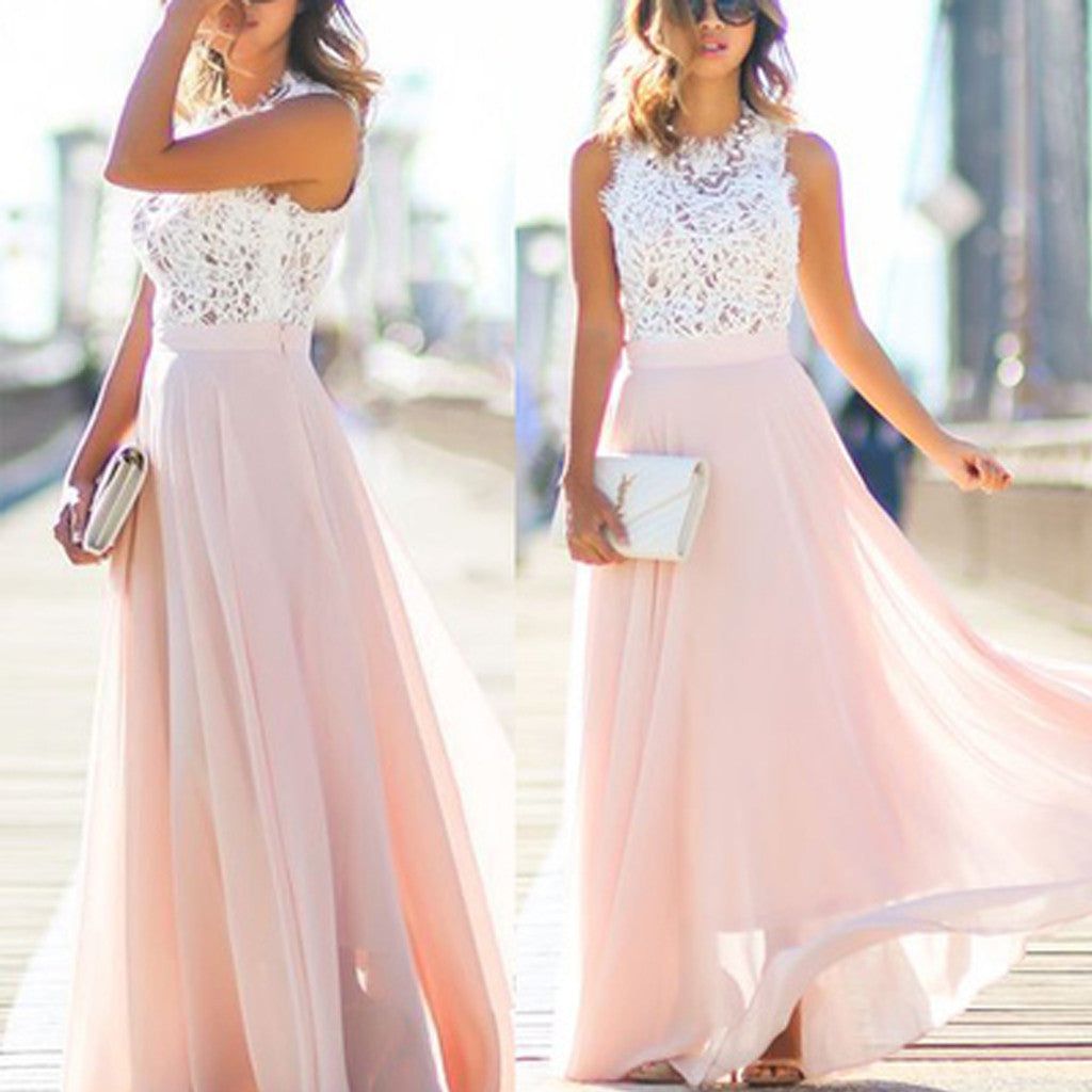bridesmaid dresses_Online Junior Unique Long Prom Dress Formal Blush Pink Chiffon Cheap Bridesmaid Dresses, WG03 - US8 / White