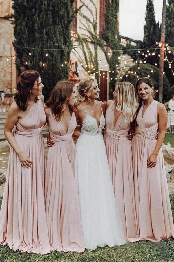 bridesmaid dresses_Elegant Light Pink Chiffon Floor Length Long Bridesmaid Dress