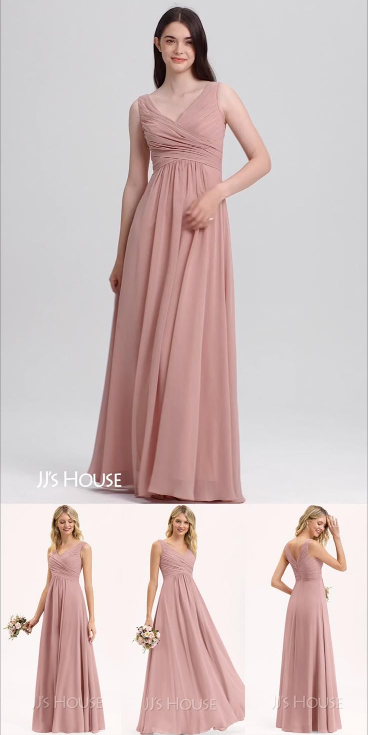 bridesmaid dresses_US$ 107 ✨A-Line / Princess V-neck Floor-Length Chiffon Bridesmaid Dress With Ruffle