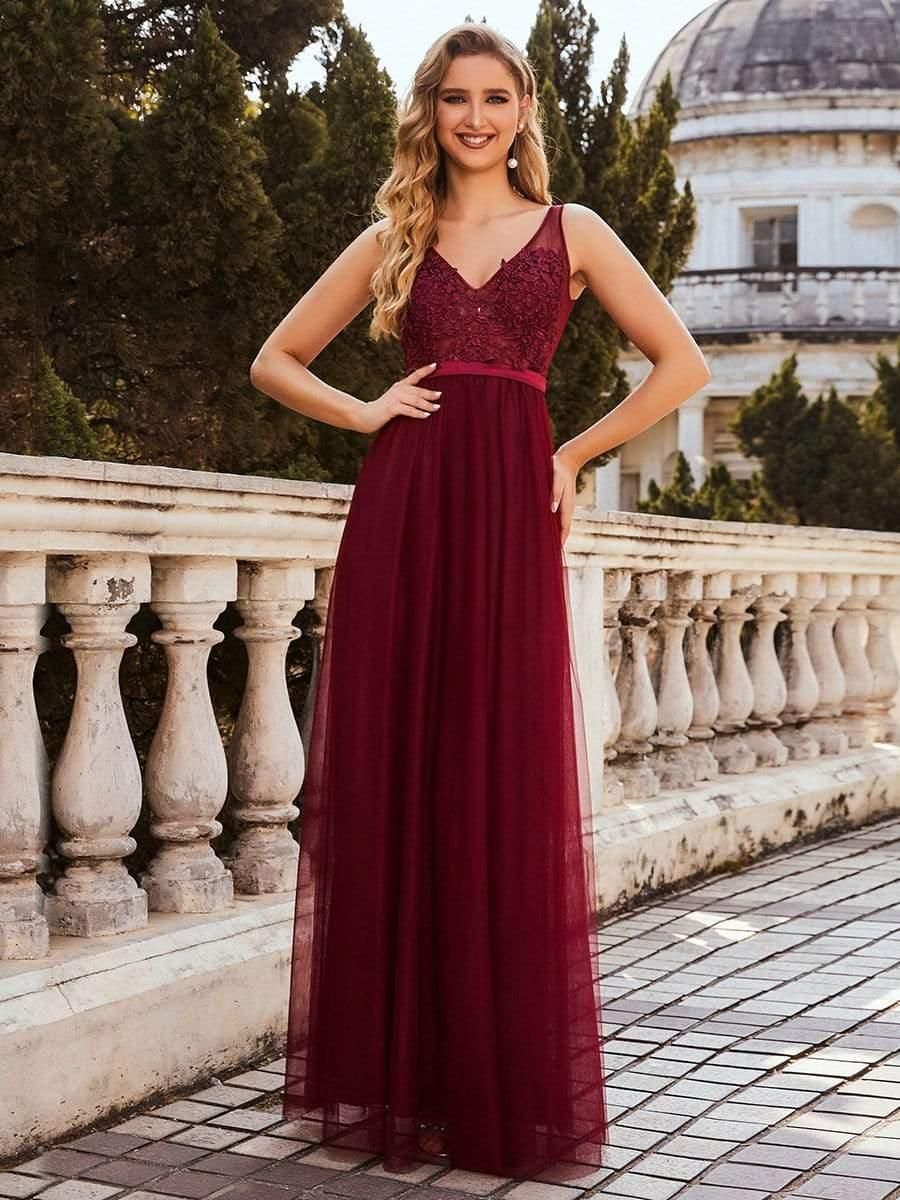 bridesmaid dresses_Women's A-Line V-Neck Floral Lace Appliques Bridesmaid Dress - Purple Orchid / 14