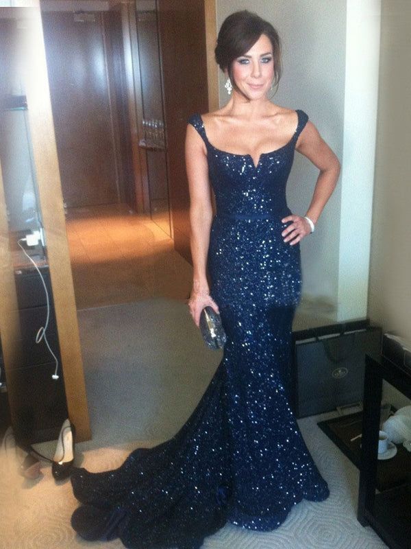 elegant dresses_New Arrival Navy Sequin Sparkly Sexy Elegant Formal Evening Party Prom Gown Dress.  PD0205 - US10 / Picture color