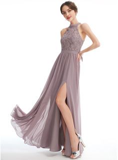 bridesmaid dresses_[US$ 114] A-line Halter Floor-Length Chiffon Lace Bridesmaid Dress  - JJ's House