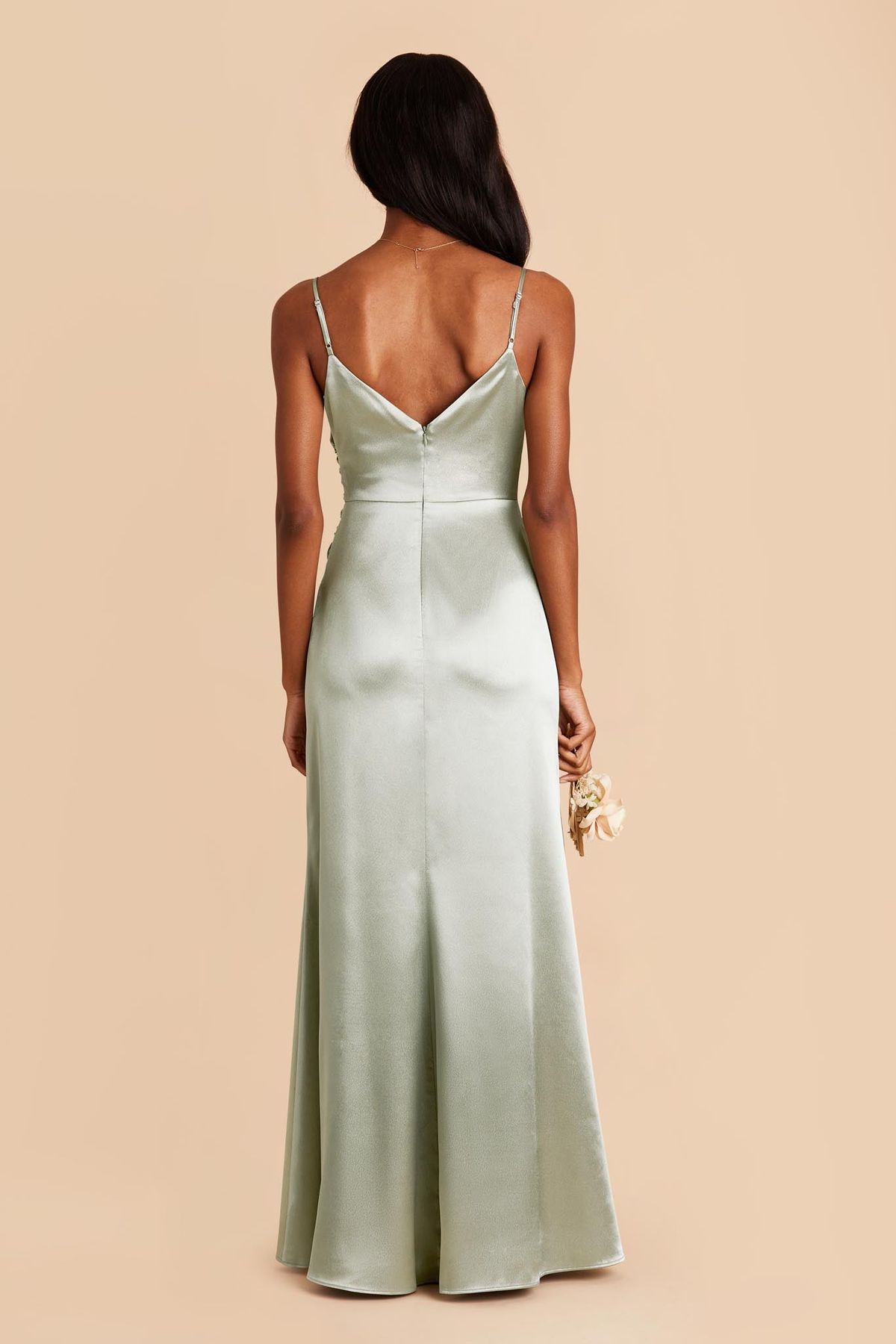 bridesmaid dresses_Catherine Matte Satin Dress in Sage | Birdy Grey