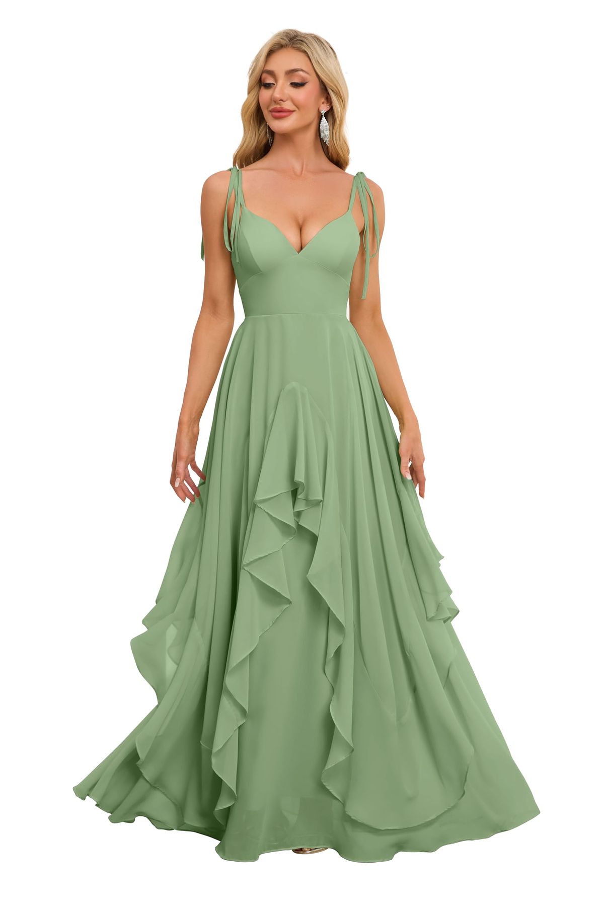 bridesmaid dresses_noncey Ruffle Bridesmaid Dresses for Women with Slit Long V Neck Chiffon Formal Dress for Wedding NO85