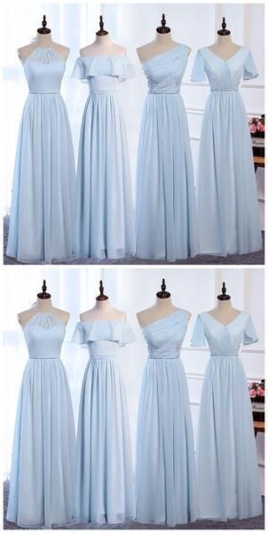 bridesmaid dresses_Cheap Sky Blue Floor Length Mismatched Chiffon Bridesmaid Dresses Onli