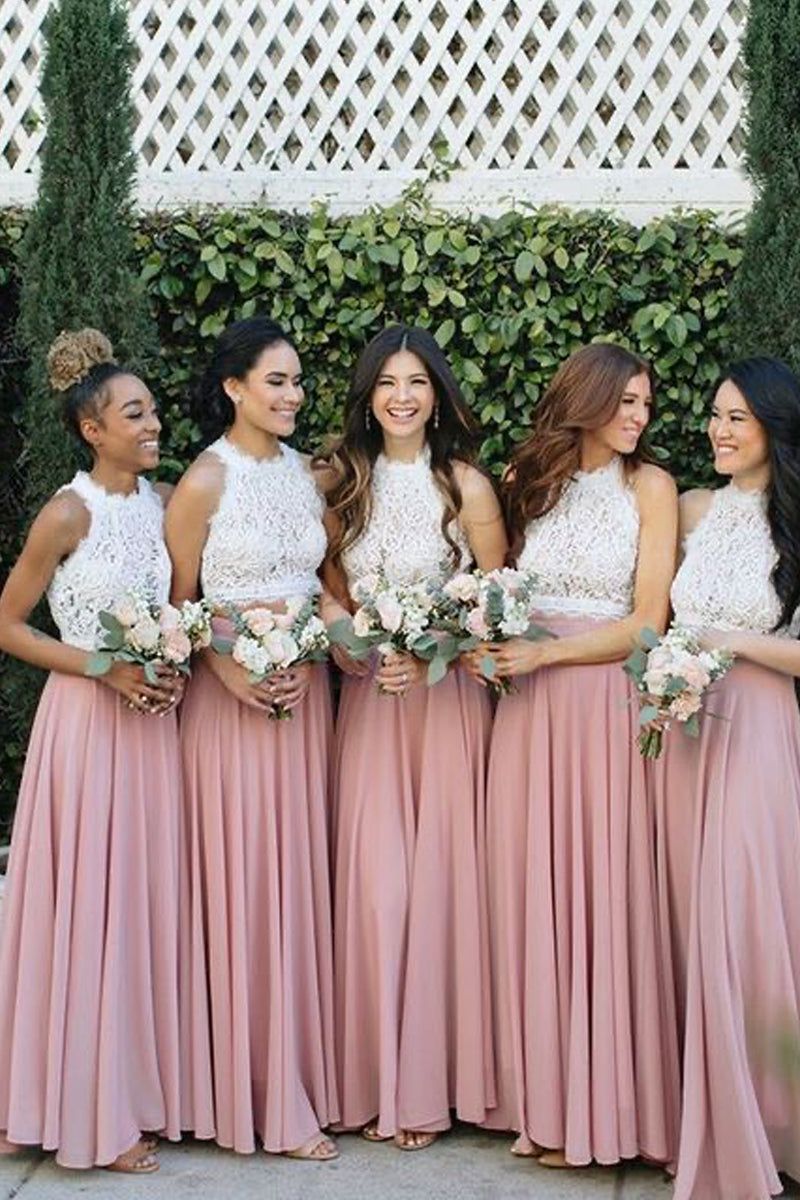 bridesmaid dresses_2 Piece Lace and Chiffon Long Beach Bridesmaid Dresses