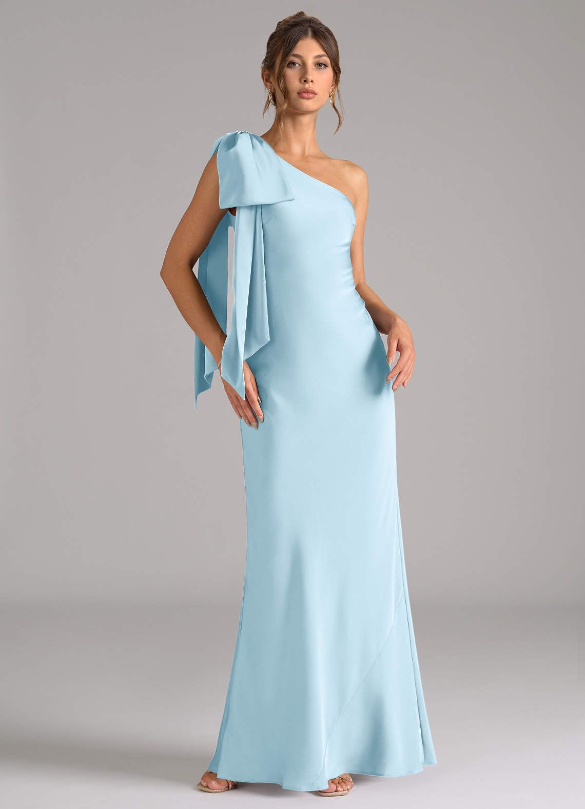 bridesmaid dresses_Azazie  Mermaid One-Shoulder Floor-Length Stretch Satin Bridesmaid Dresses - Sky Blue