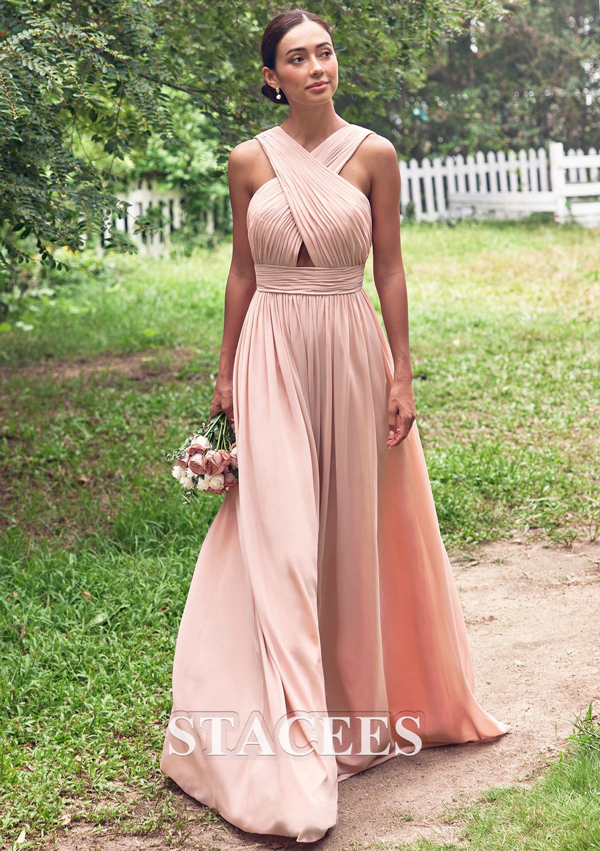 bridesmaid dresses_A-line Scalloped Neck Sleeveless Floor-Length Chiffon Bridesmaid Dress with Pleated S7486B - Bridesmaid Dresses - Stacees