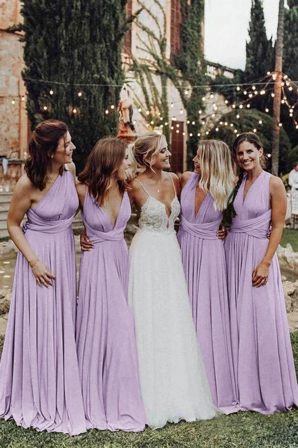 bridesmaid dresses_Elegant Light Pink Chiffon Floor Length Long Bridesmaid Dress - Lavender / 2 / B
