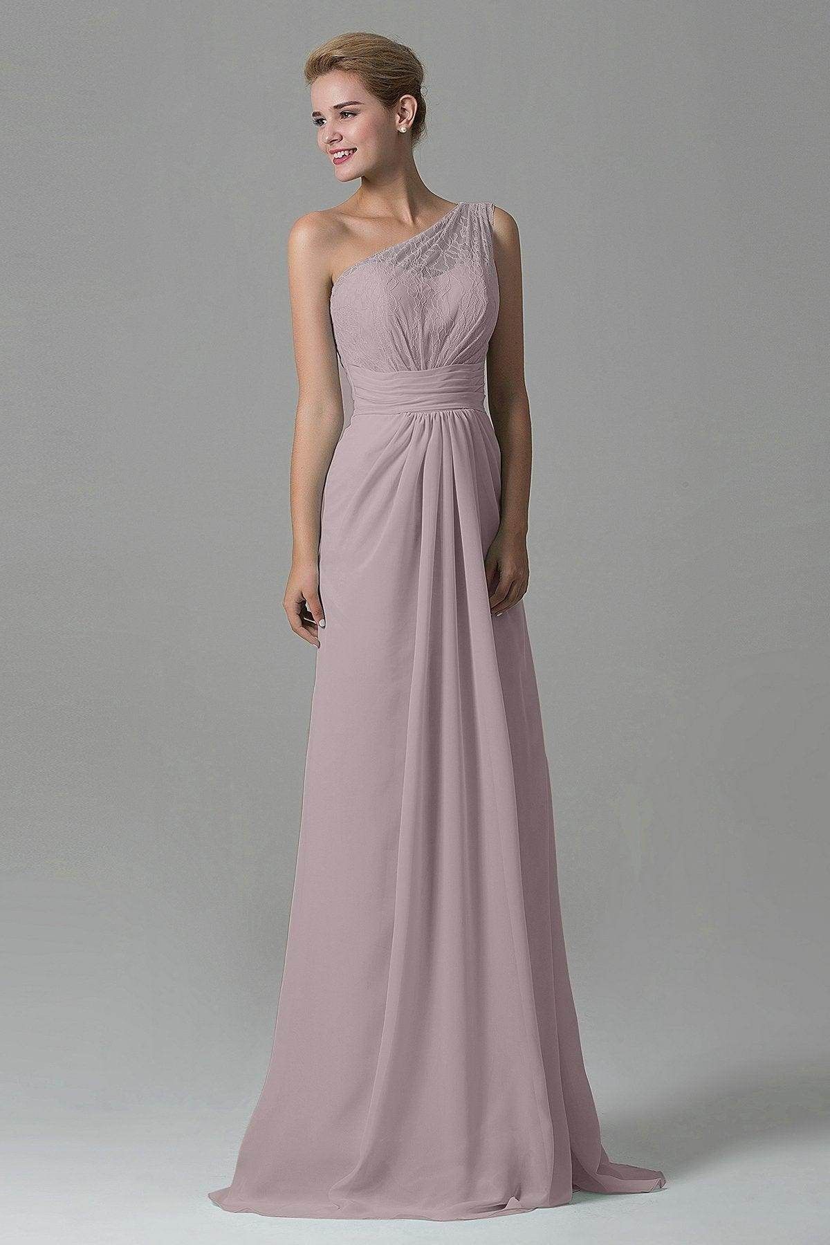 bridesmaid dresses_Sheath Sweep Train Lace/Chiffon Bridesmaid Dress COZK16004 - Pastel Pink