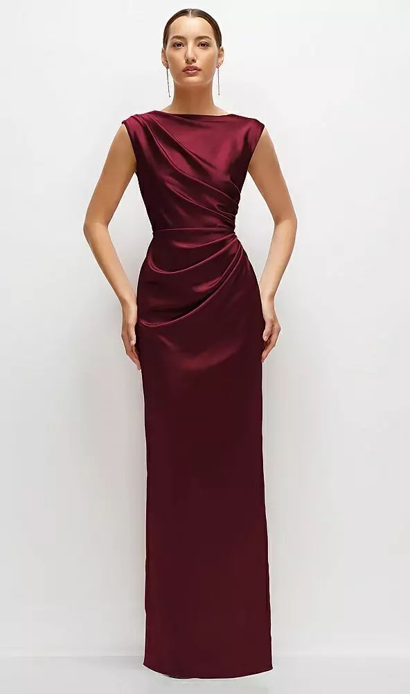 bridesmaid dresses_High Neck Sleeveless Cap Shoulder Satin Maxi Dress