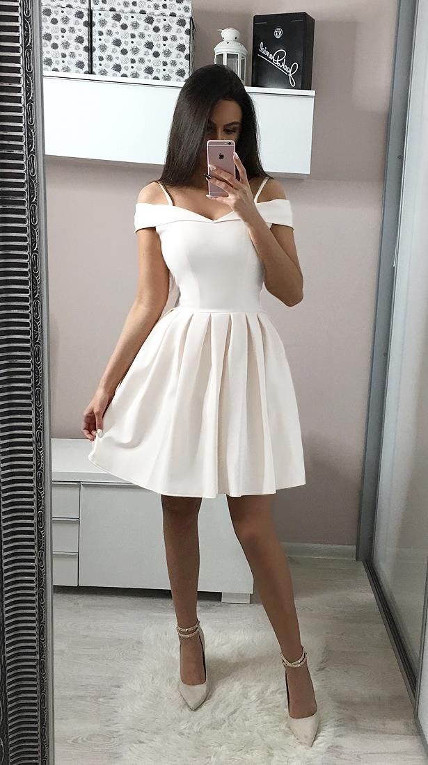 homecoming dresses_WD0115,Ivory Off the Shoulder Short Prom Dress,Lovely Spaghetti straps Homecoming Dress
