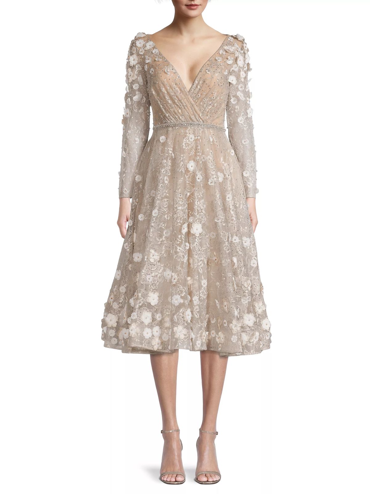 elegant dresses_Mac Duggal Beaded Deep-V Neck Lace Dress | Saks Fifth Avenue