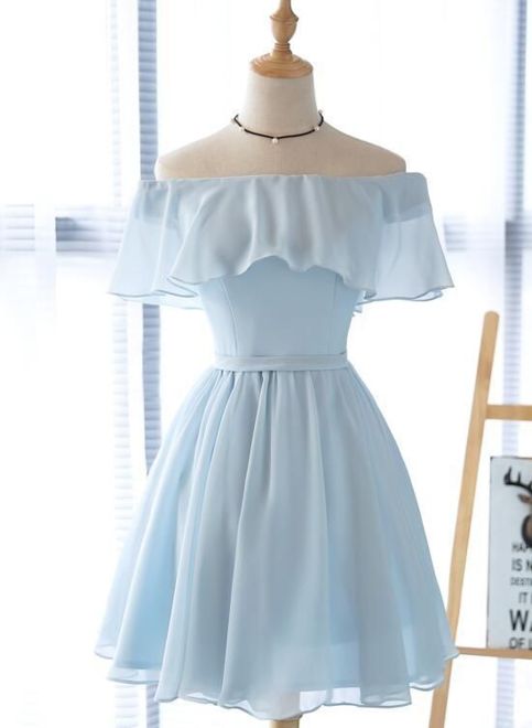 homecoming dresses_Simple Pretty Chiffon Knee Length Bridesmaid Dress, Charming Off Shoulder Style Short Party Dress,SF0124