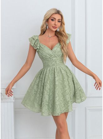 homecoming dresses_JJ's House A-line V-Neck Mini Jacquard Chiffon Homecoming Dress With Bow