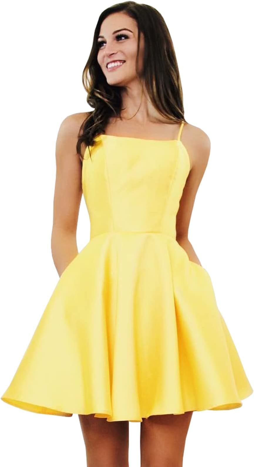 homecoming dresses_Sukleet Women's Short Homecoming Dresses with Pockets Backless Satin Prom Dress for Teens 2026