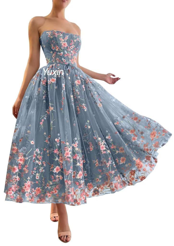 elegant dresses_Yuxin Puffy Sleeve Flower Prom Dresses for Women 2025 Long Embroidered Tulle Lace Formal Evening Party Gowns with Pocket 869