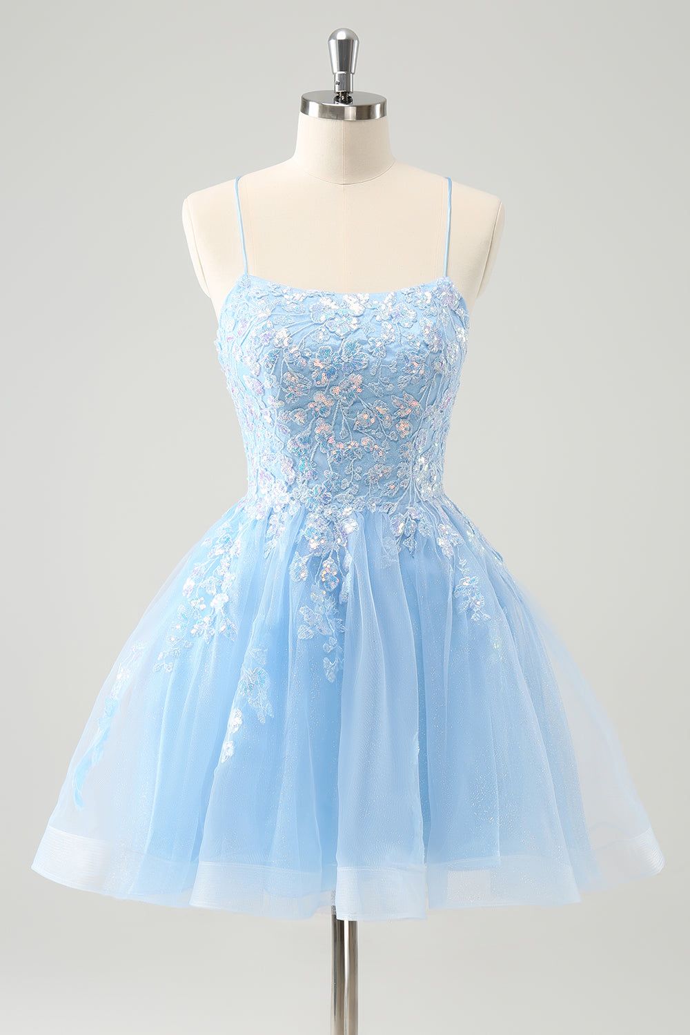homecoming dresses_Cute Glitter Blue A Line Sequins Short Homecoming Dress with Appliques