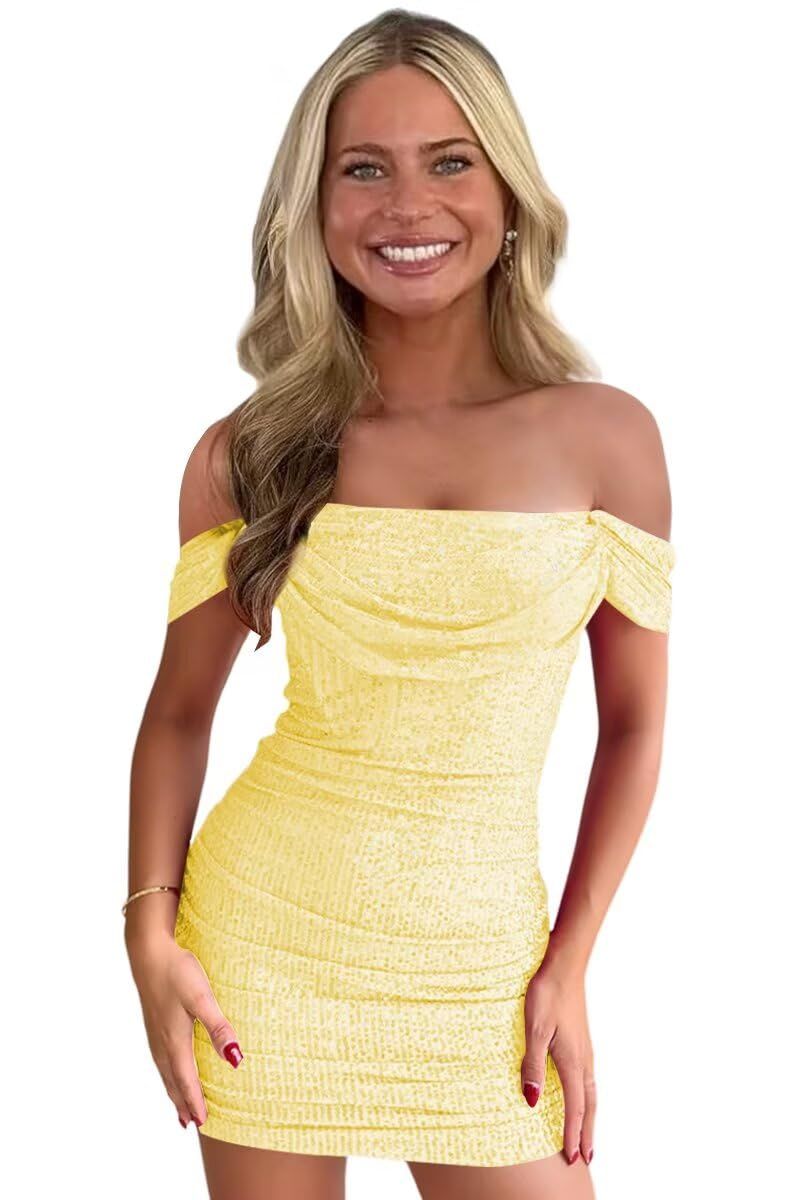 homecoming dresses_Loyeloy Short Homecoming Dresses for Teens 2025 Sparkly Sequins Cowl Neck Bodycon Sheath Prom Dress