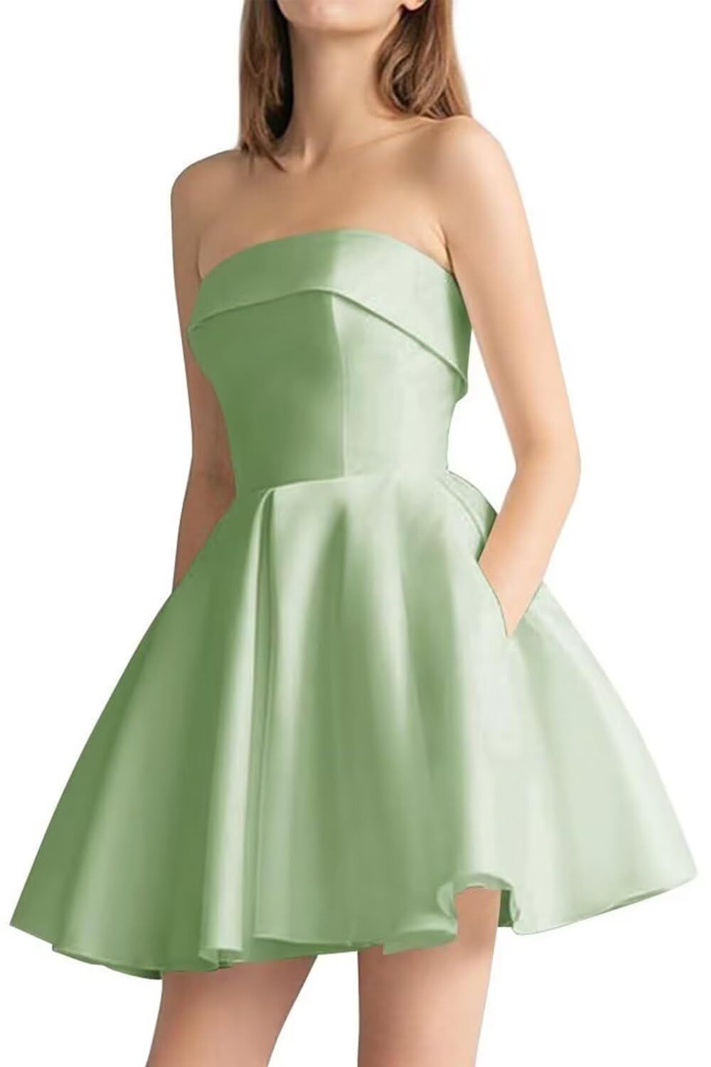 homecoming dresses_UZN Satin Homecoming Dresses for Teens Short Prom Dress Strapless A Line Cocktail Gown with Pockets