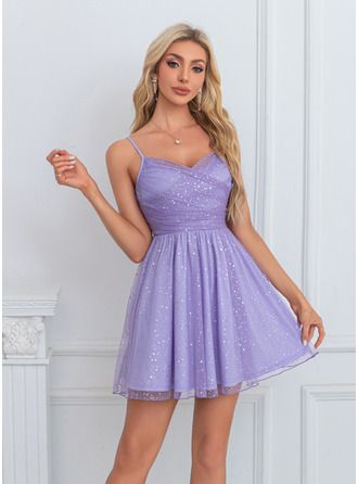 homecoming dresses_JJ's House Sequins Scoop Sleeveless A-line Tulle Sequin Mini Dress
