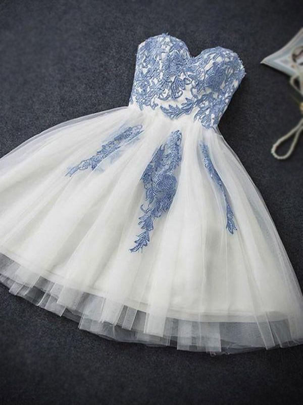 homecoming dresses_Elegant Sleeveless Sweetheart Dusty Blue Lace A-line Mini Homecoming Dress, HD3063 - US28 / Picture Color