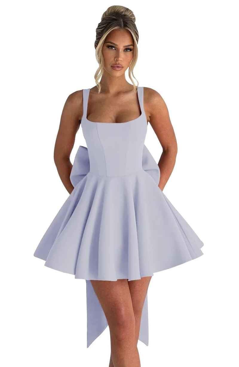 homecoming dresses_Plakend Short Homecoming Dresses for Teens 2025 Satin A-Line HOCO Dress Corset Prom Dress with Bow