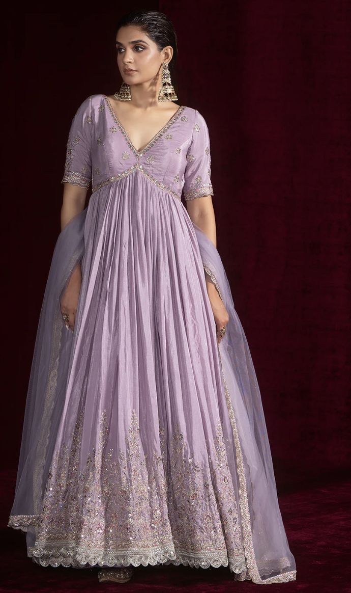 Anarkali dresses_Lavender Embroidered Crepe Anarkali