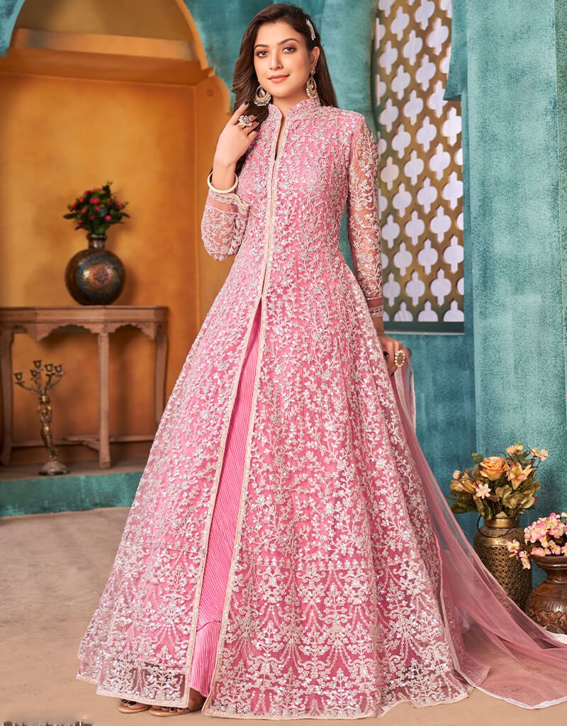 Anarkali dresses_Pink Satin Anarkali Anarkali