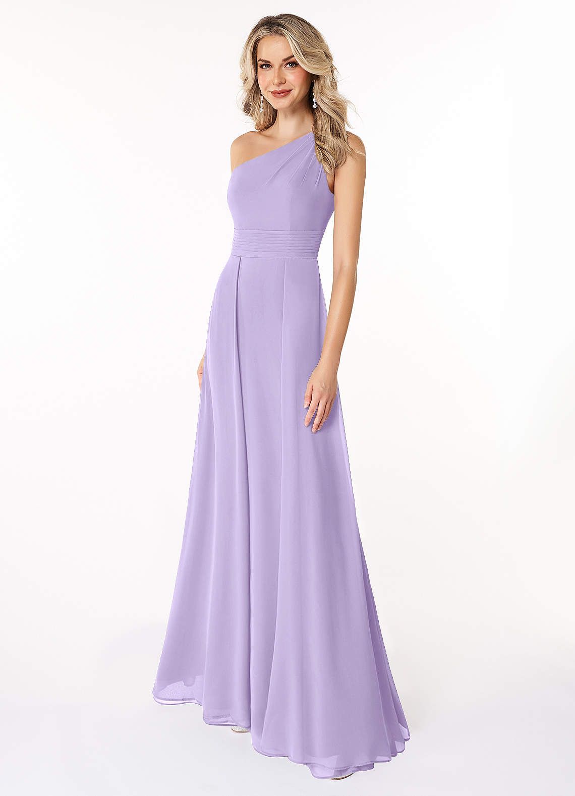 formal dresses_Azazie  A-Line One-Shoulder Floor-Length Chiffon Bridesmaid Dresses - Lilac