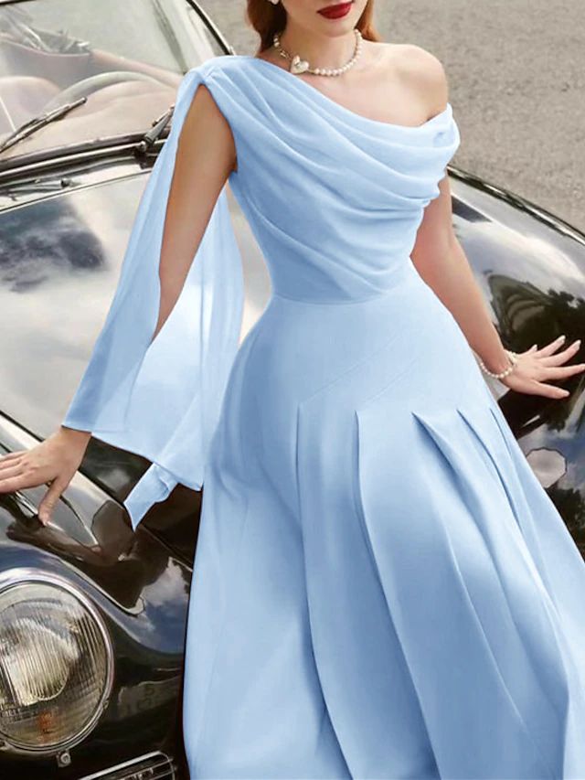 impress outfits_Beach Wedding A-Line Cocktail Dresses Elegant Dress Wedding Guest Tea Length Sleeveless Cowl Neck Stretch Chiffon with Ruched Dresses 2025 - $179.99