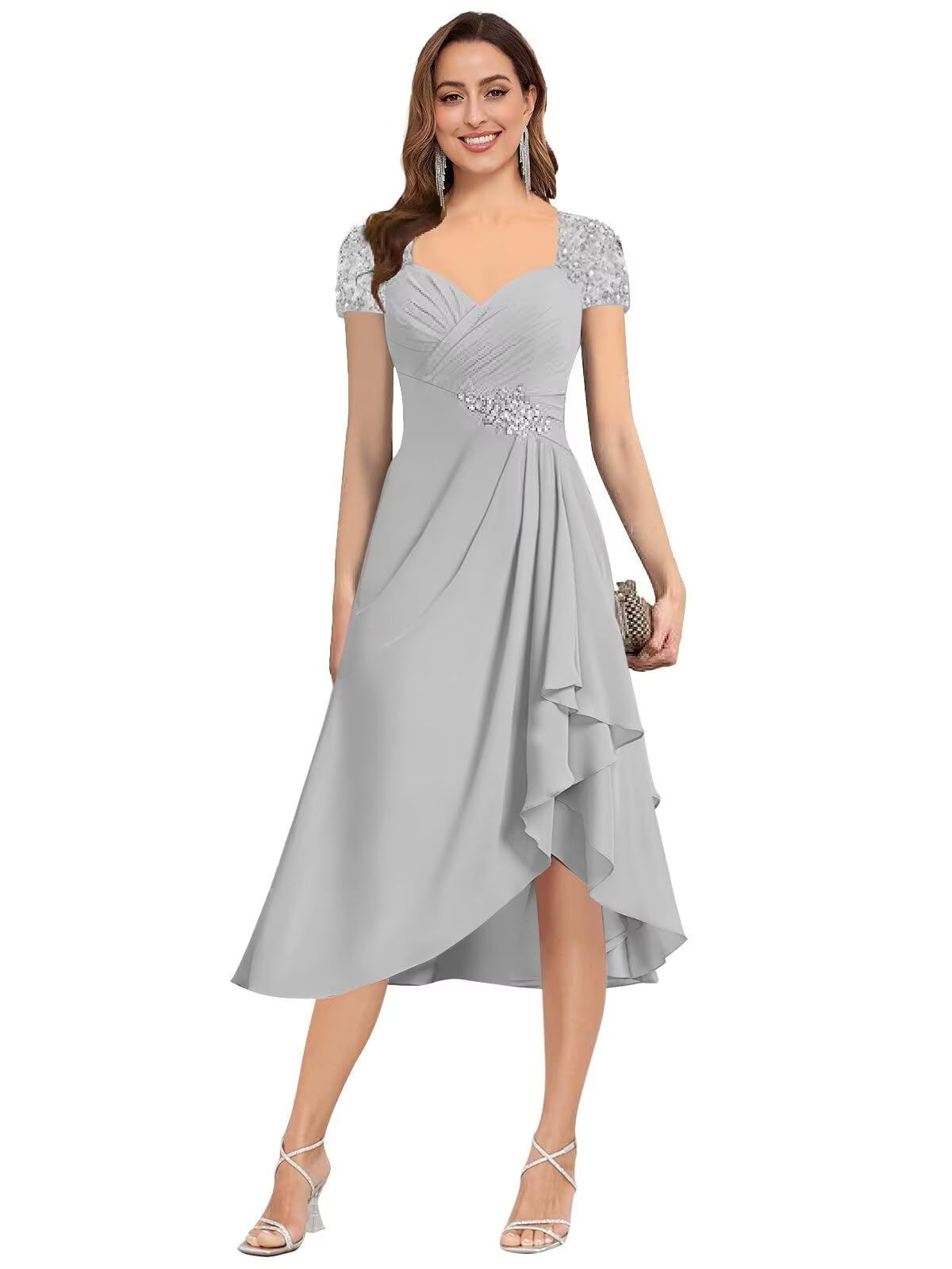 formal dresses_Trifetcrow Beaded Mother of The Bride Dresses for Women Chiffon Cap Sleeve Tea Length A Line Formal Evening Gown