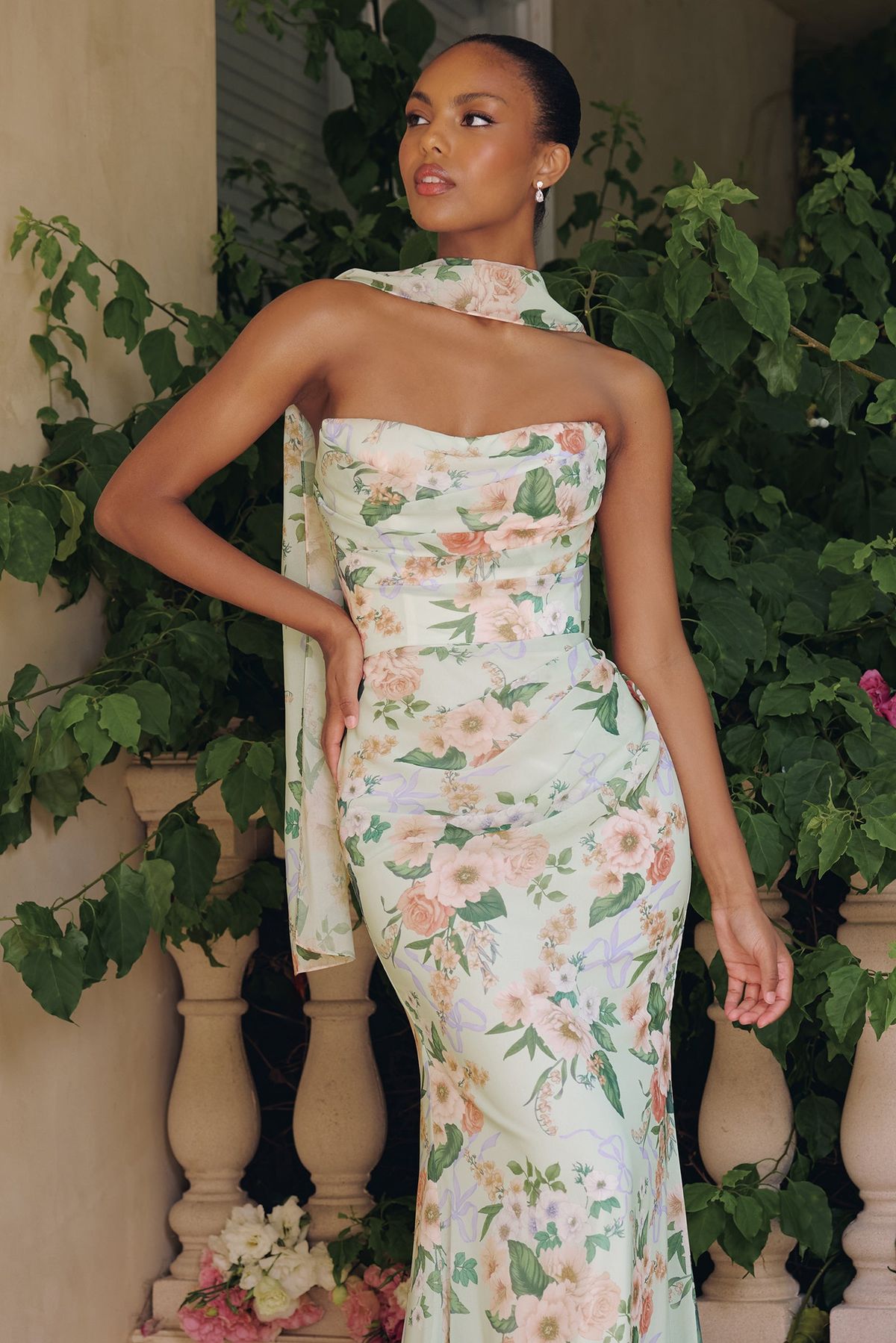 formal dresses_Amoris by Ladivine T718 - Sweetheart Floral Chiffon Mermaid Dress - XXS / Sage