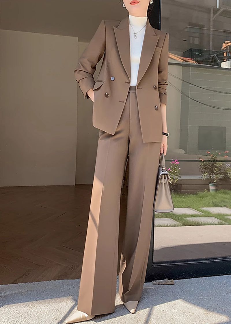 formal outfits_Double Breasted Blazer Wide Pants Suit Two-Piece Set