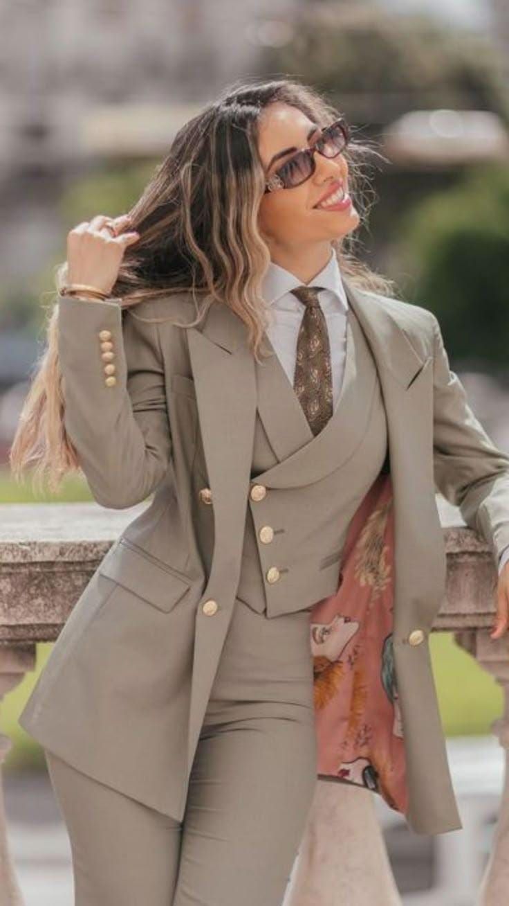 formal outfits_Bespoke-Tortilla Brown Women's Three Piece Suit Business Suit Meeting Suit Women Tailored Suit Women Suit-Classic Sleek & Empowered Elegance