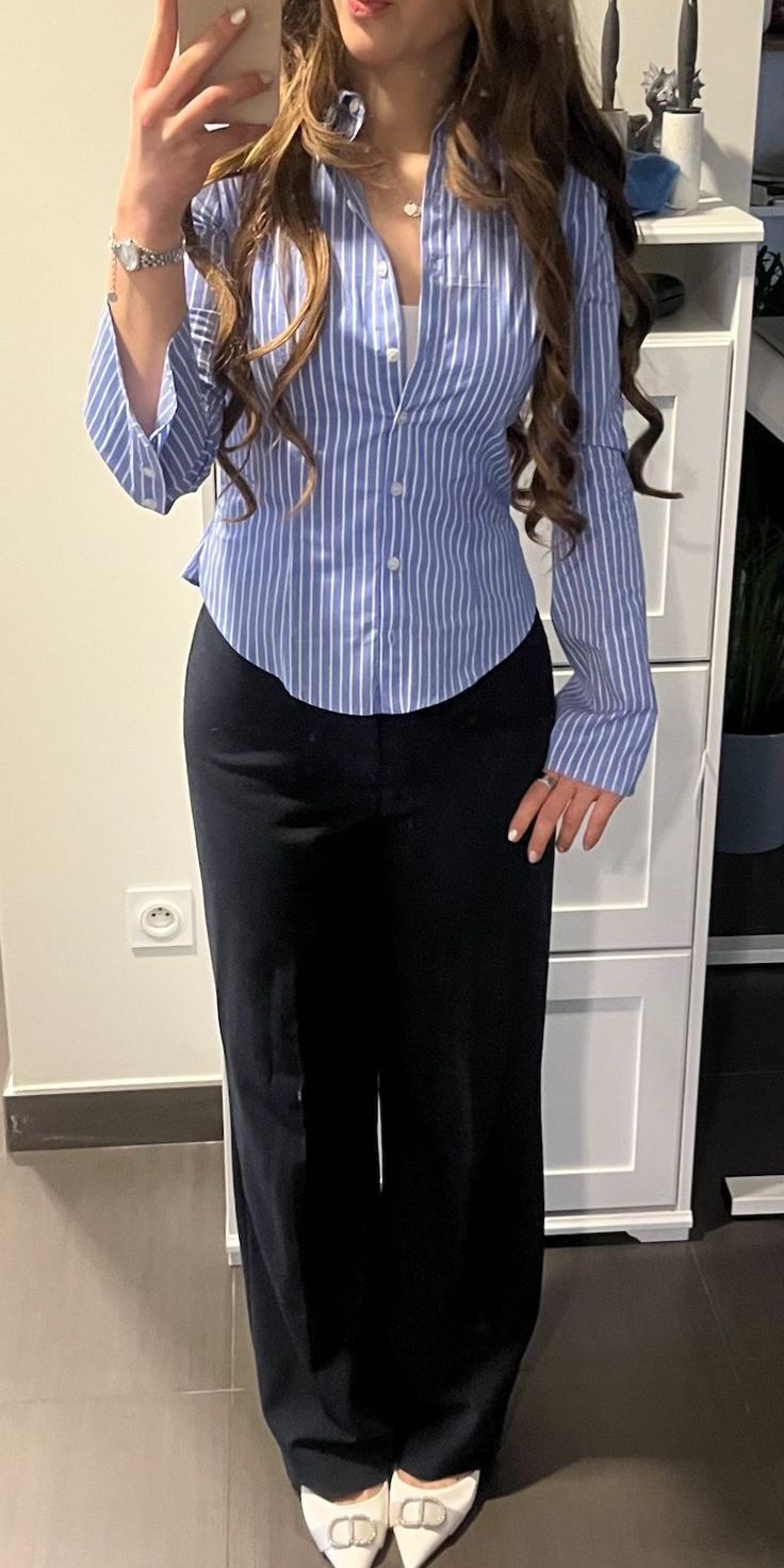 formal outfits_blue button up blouse outfit formal