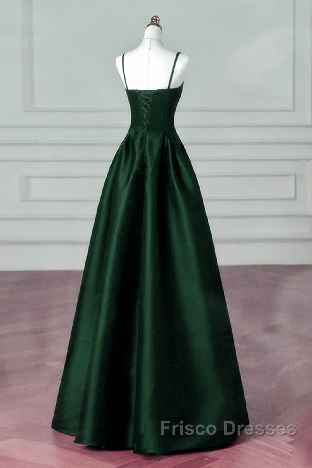 formal dresses_Green Satin Simple A-Line Floor Length Party Dress, Green Satin Straps Formal Prom Dress - Picture Color / US12