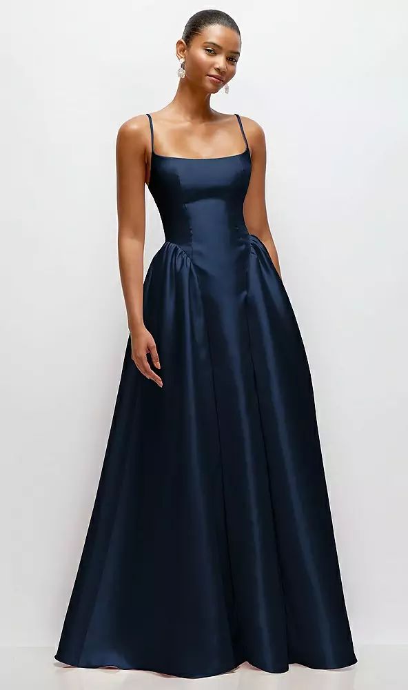 formal dresses_Scoop Neck Drop Basque Skirt Satin Maxi Dress with Pockets
