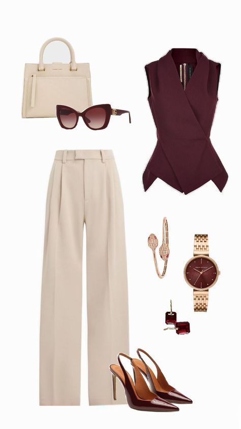 formal outfits_IT Girl 2025 Work Outfit Maroon Outfit Modern Fit
