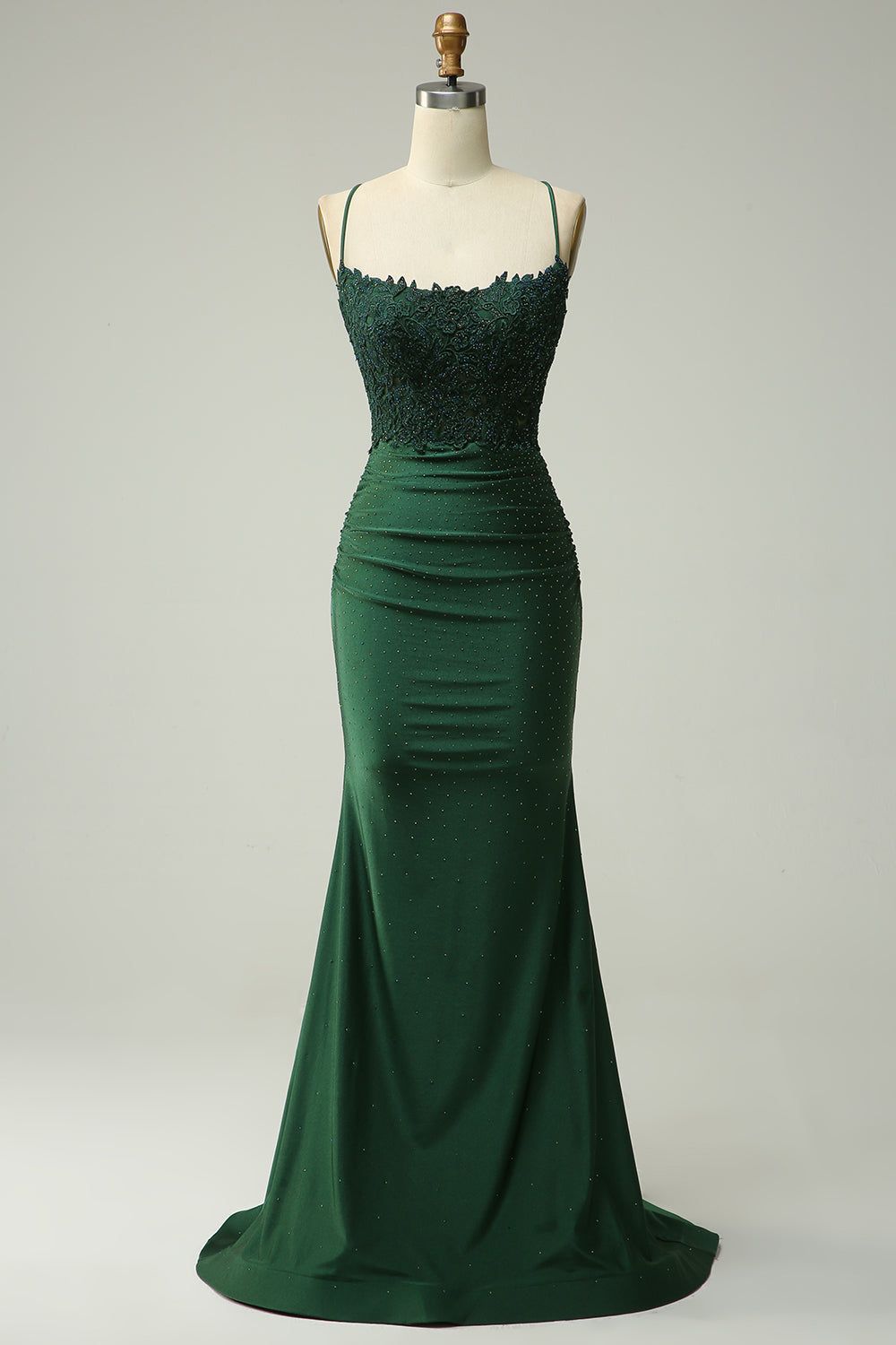 formal dresses_Mermaid Halter Dark Green Long Prom Dress with Appliques Beading