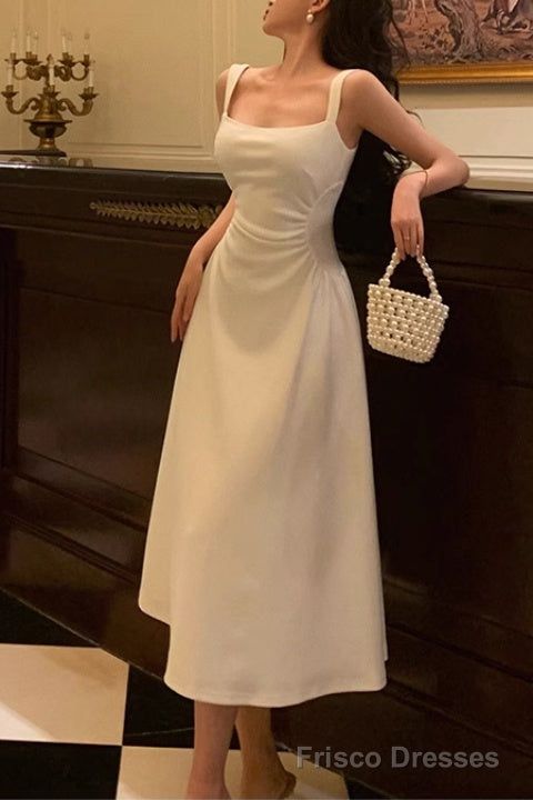 elegant outfits_Sleeveless Square Neck Homecoming Dress Ruched A-Line Midi Dress - Picture Color / US8