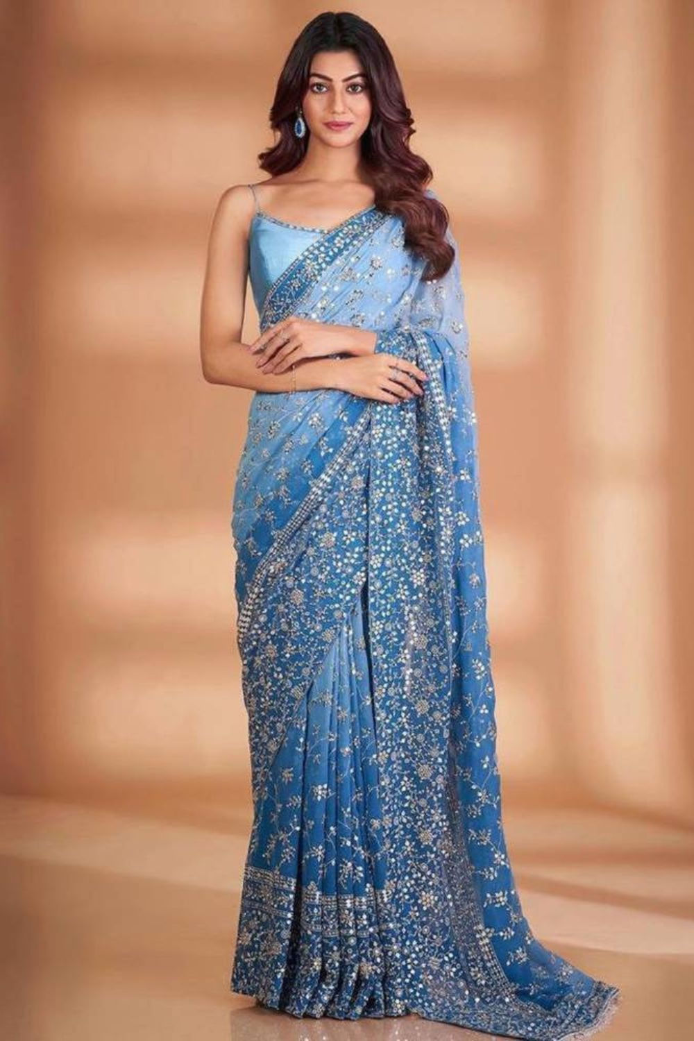 elegant outfits_Blue Georgette Saree with Stunning Thread Work – Perfect for Eid & Ramadan Gatherings